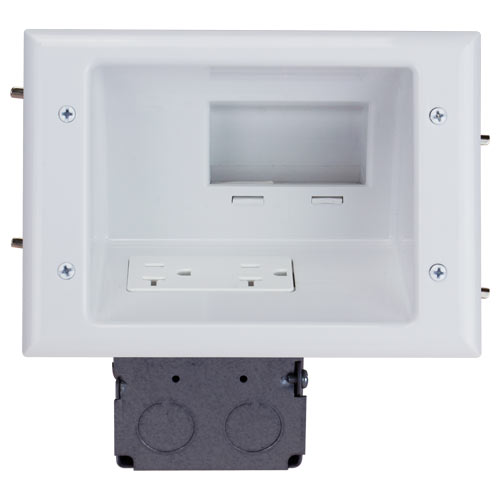 DataComm Recessed Low-Voltage Mid-Size Plate with Duplex Receptacle