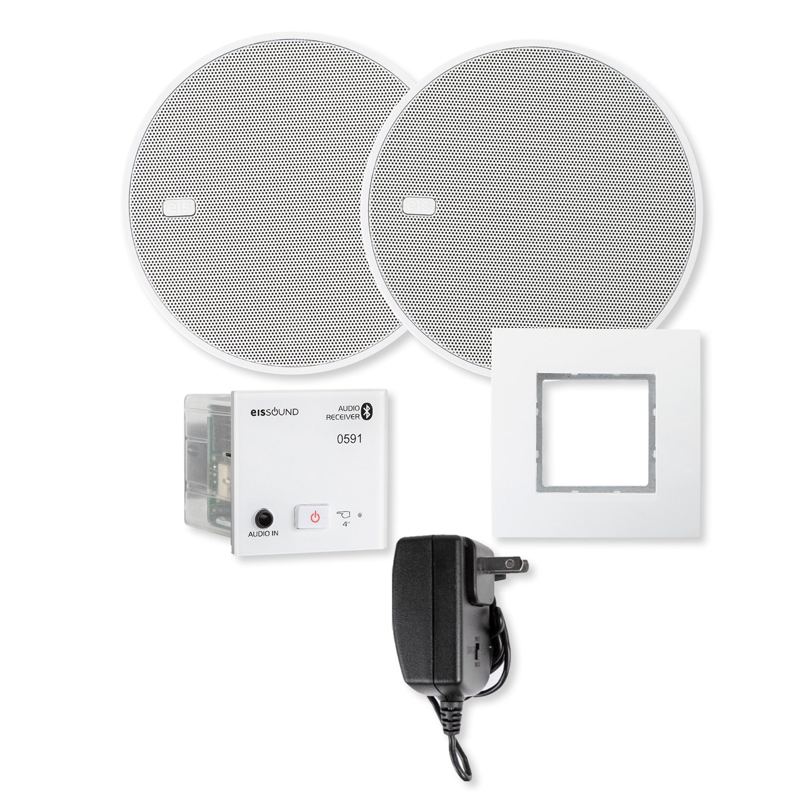 EISsound In-Wall Bluetooth Audio Receiver with Two 5 In. Speakers and Power Supply, White (E.U.)