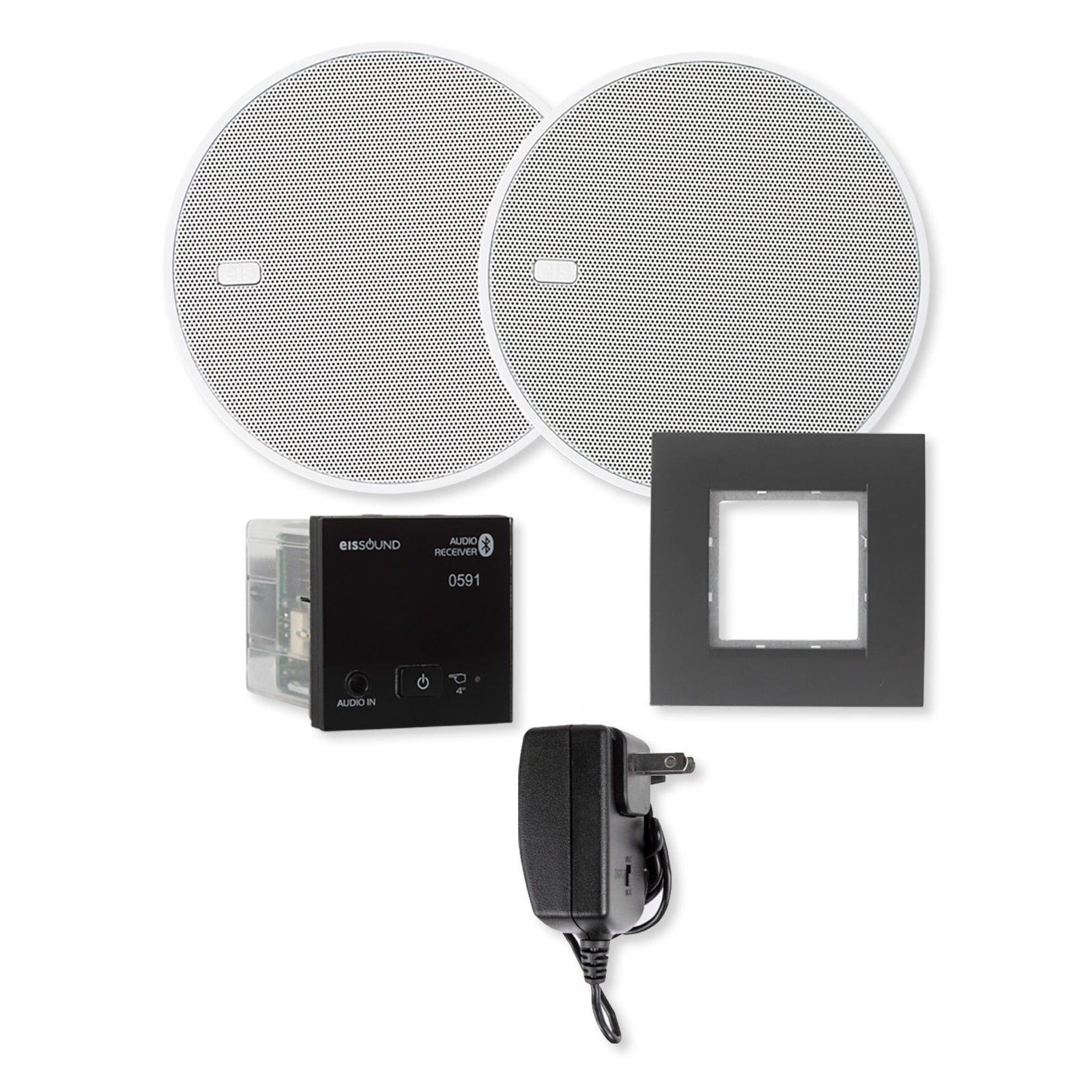 EISsound In-Wall Bluetooth Audio Receiver with Two 5 In. Speakers and Power Supply, Black (E.U.)