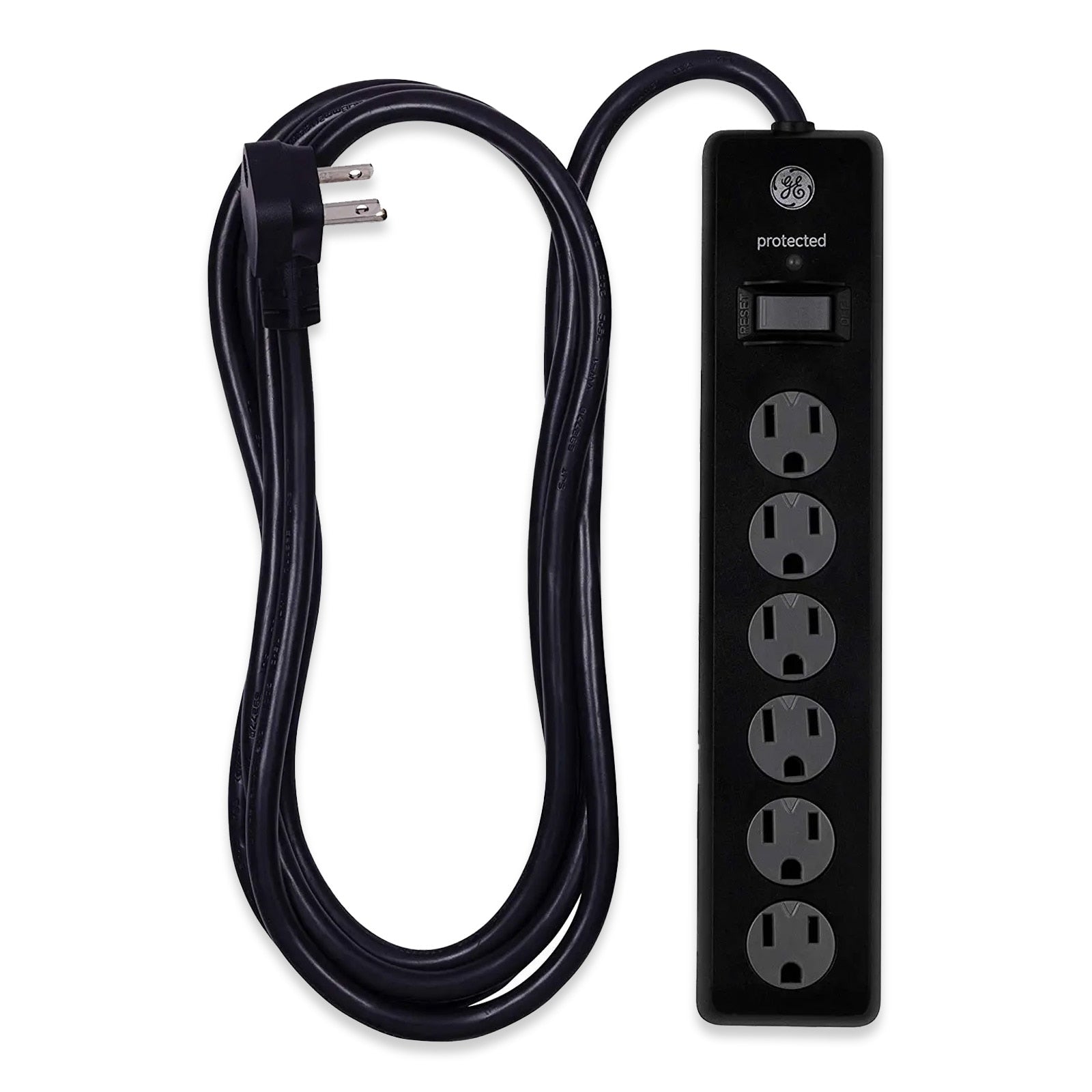 Jasco GE 6-Outlet 10ft. Surge Protector With Twist-To-Close Safety Covers, Black