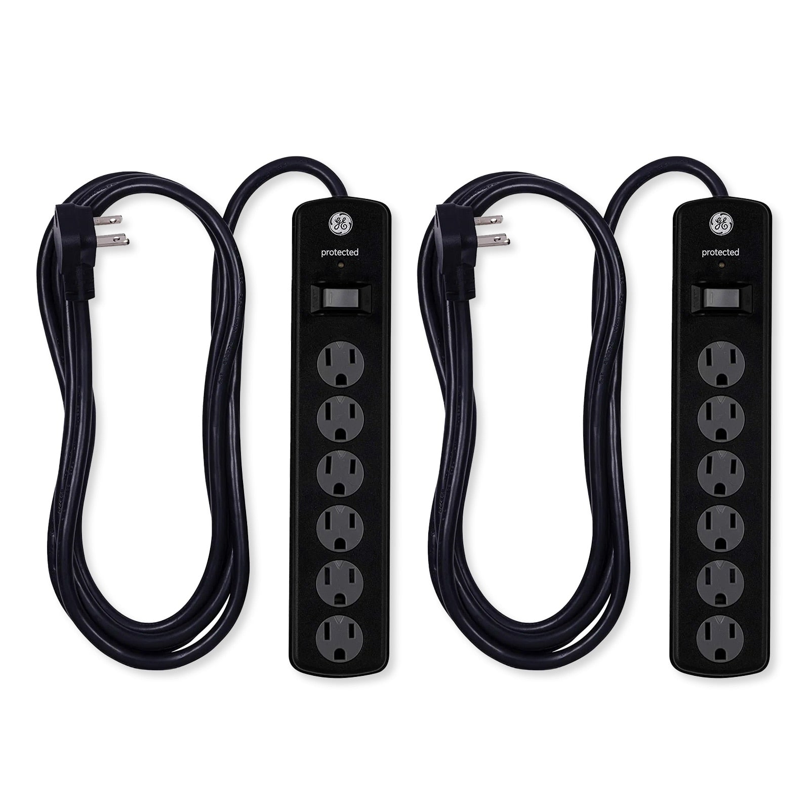 GE 6-Outlet 8ft. Surge Protector with Twist-to-Close Covers, 2 Pack