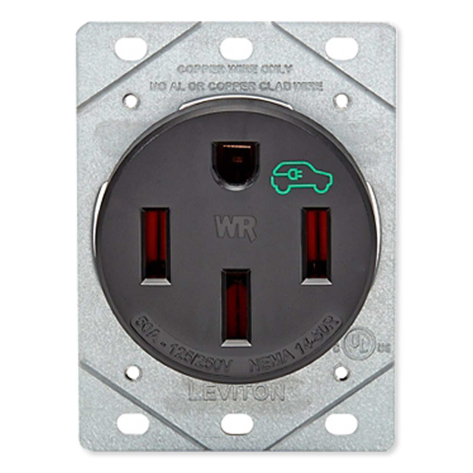 Leviton 50A Heavy Duty Flush Mount Receptacle for EV Charging Stations, Weather-Resistant