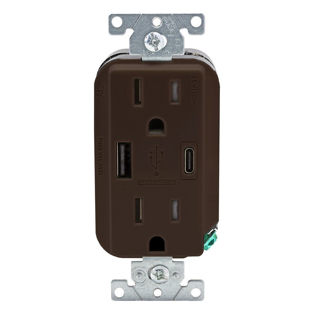Leviton Decora® 15A Tamper-Resistant Duplex Outlet with 27W USB-A & USB-C Ports