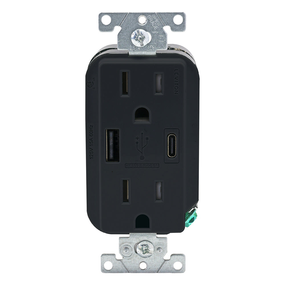 Leviton Decora® 15A Tamper-Resistant Duplex Outlet with 27W USB-A & USB-C Ports