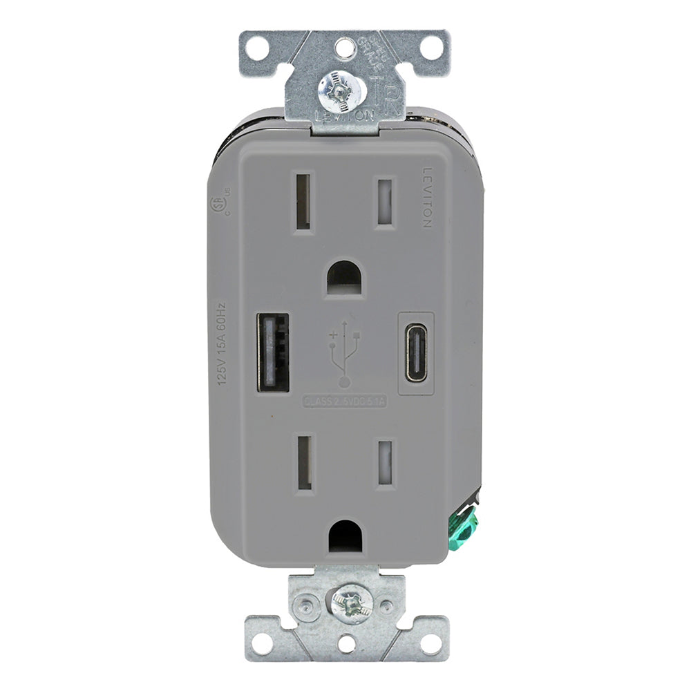 Leviton Decora® 15A Tamper-Resistant Duplex Outlet with 27W USB-A & USB-C Ports