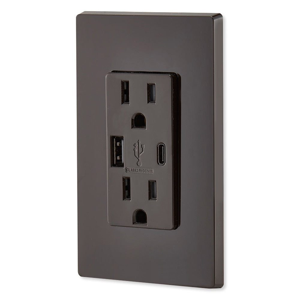 Leviton Decora USB Type-A/Type-C Wall Outlet Charger, 15A