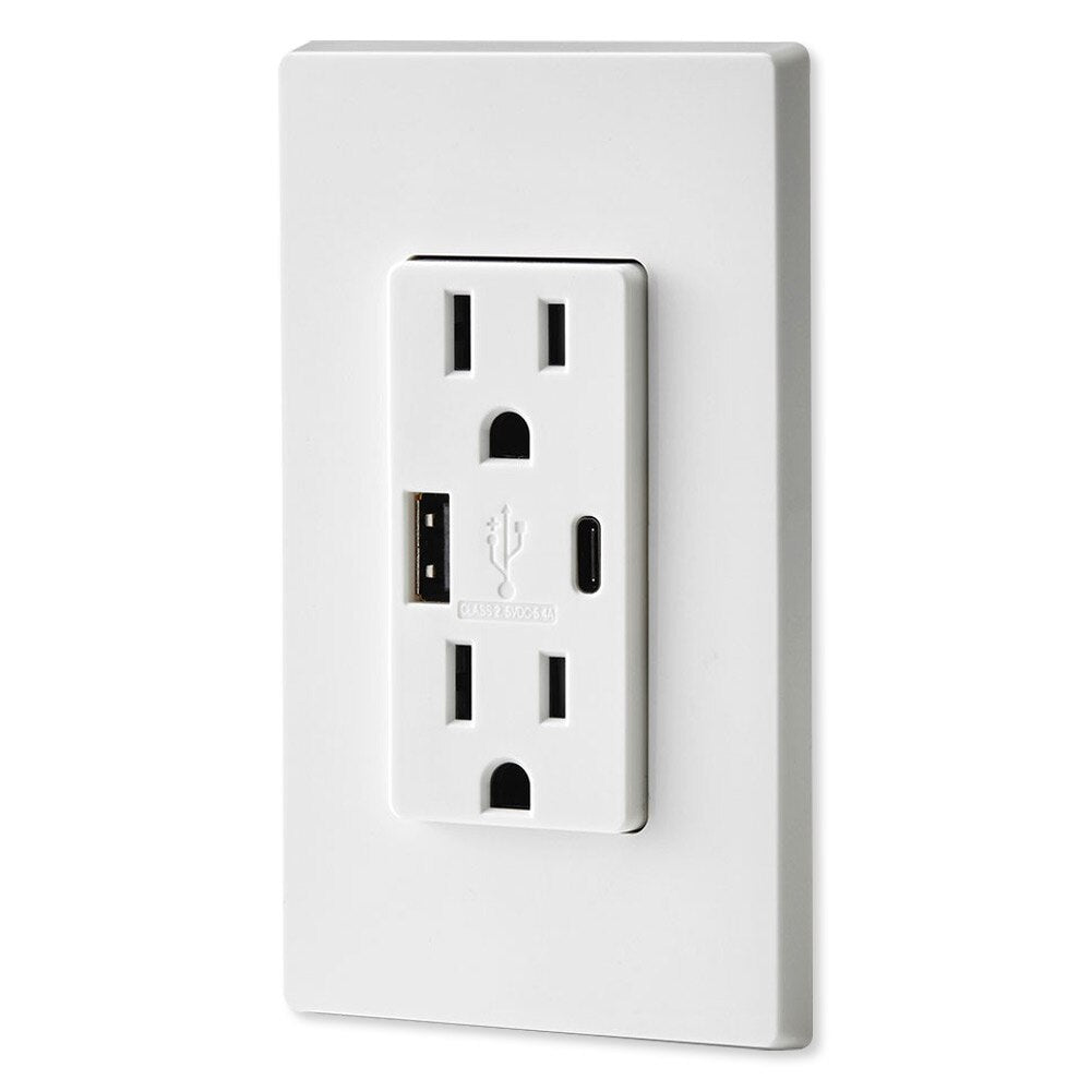 Leviton Decora USB Type-A/Type-C Wall Outlet Charger, 15A