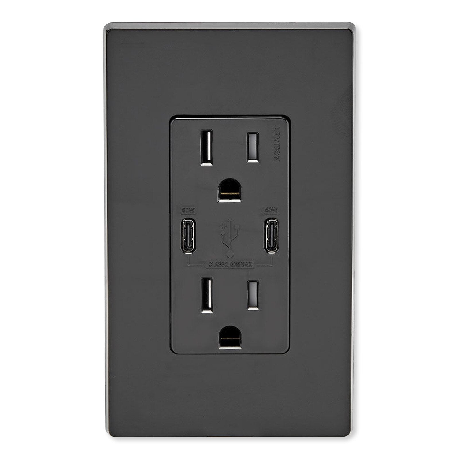 Leviton 60W USB Dual Type C/C Power Delivery Wall Charger with 15A Tamper Resistant Outlet
