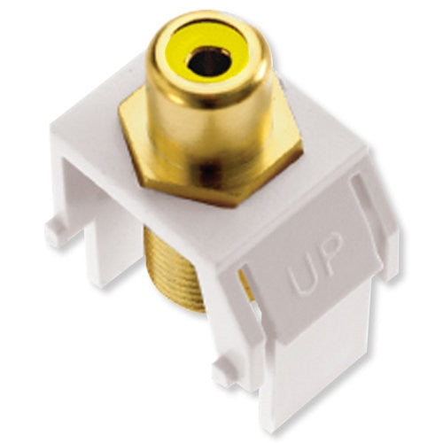 On-Q/Legrand RCA to F Keystone Snap-In Connector, Yellow Insert, White (Open Box)