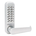 Seco-Larm Mechanical Keypad Door Lock.  Fully mechanical (no power required), non-handed operation, free exit from secured side, US26D finish.