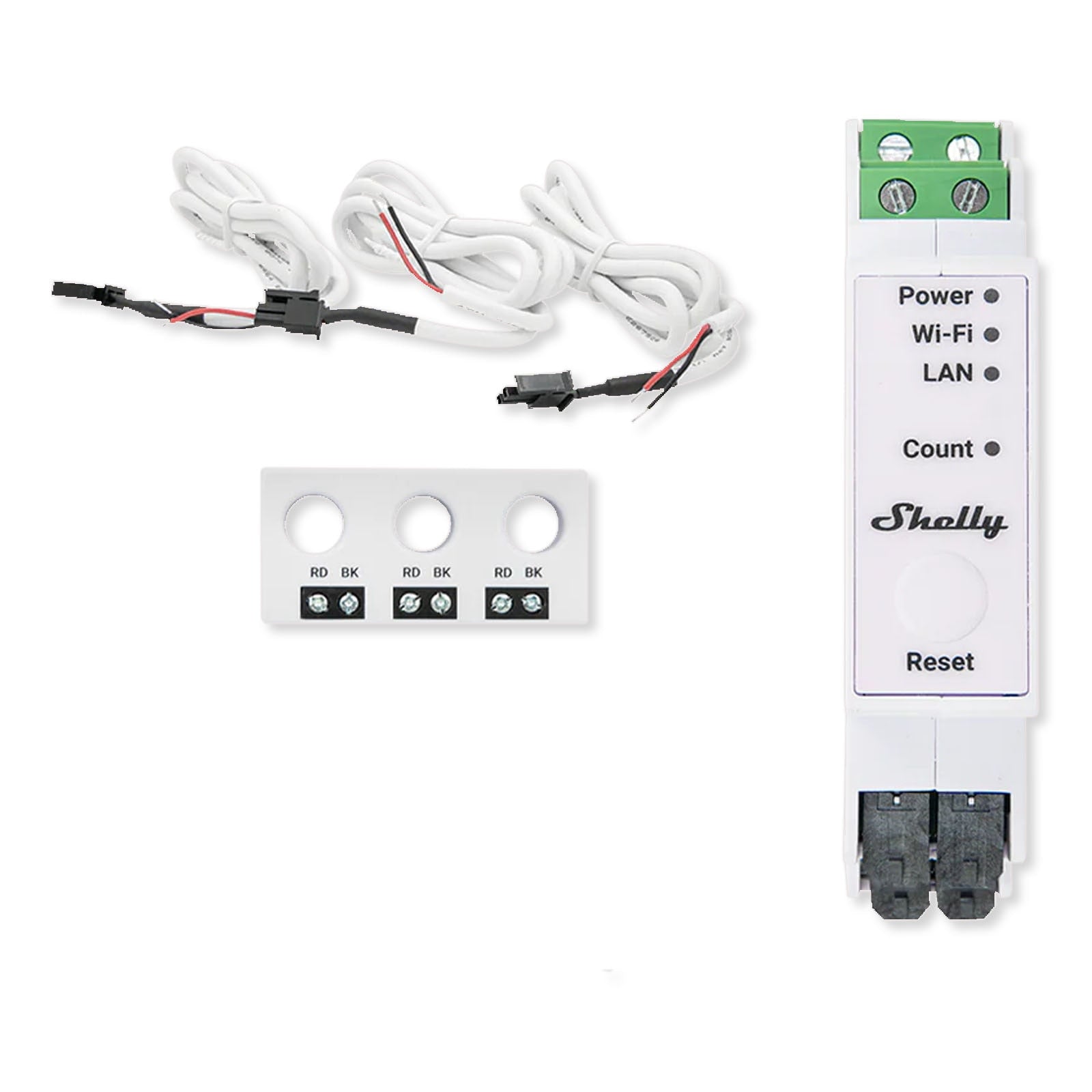 Next generation DIN rail mountable single or three-phase energy meter with a combined 63A, 3-phase current transformer.