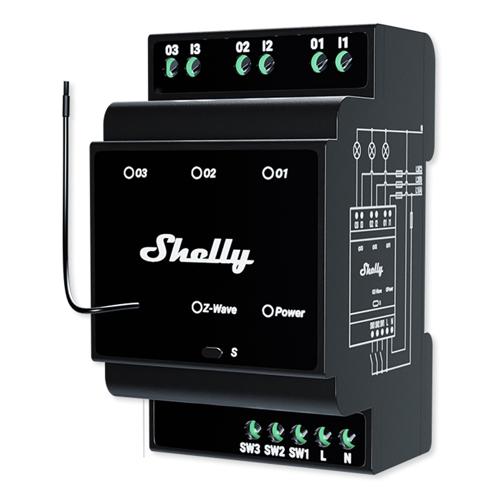Shelly Wave Pro 3 Long Range Z-Wave 800 3-Channel Smart Switch