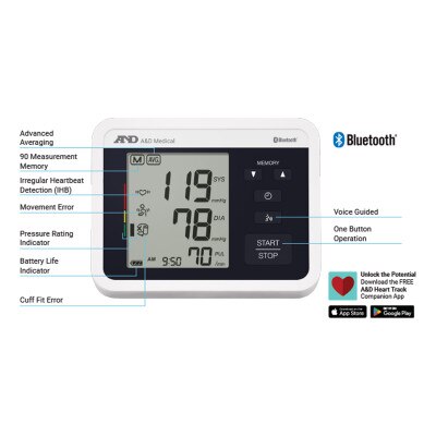 A&D Bluetooth Upper Arm Blood Pressure Monitor with Voice Guidance