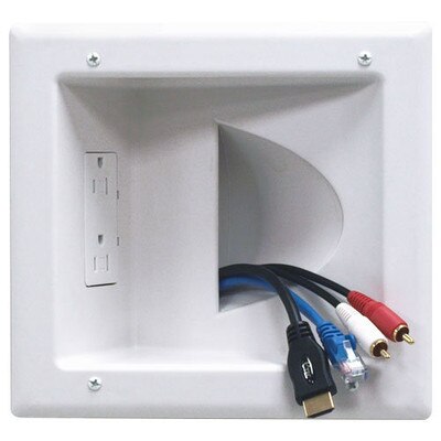 DataComm Recessed Low-Voltage Media Plate with Duplex Receptacle
