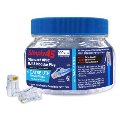 Simply45 Standard 8P8C RJ45 Modular Plug for Cat5E UTP Unshielded (100 Pack)