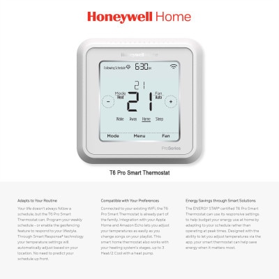 Honeywell Wi-Fi T6 Pro Smart Thermostat Multi-Stage 2 Heat/2 Cool