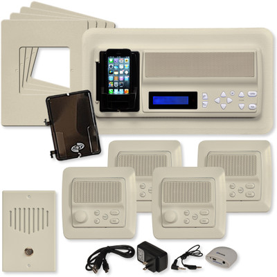 IST RETRO Music & Intercom System Package, 4 Rooms (Vertical Frames), Almond