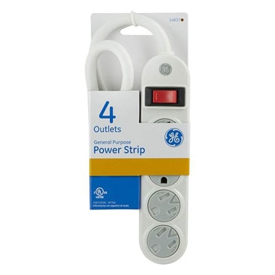 GE 4-Outlet Power Strip with Safety Covers, 1.5'