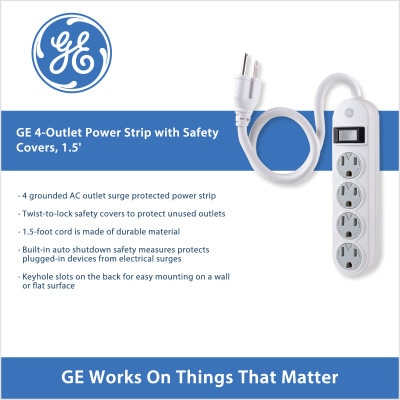 GE 4-Outlet Power Strip with Safety Covers, 1.5'