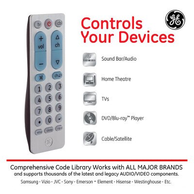 GE 2-Device Universal Remote Control, Brushed Silver