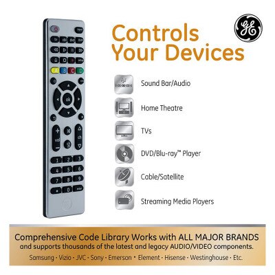 GE 4-Device Universal Remote Control, Brushed Silver