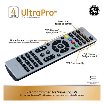 GE 4-Device Universal Remote Control, Brushed Silver