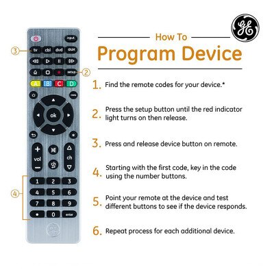GE 4-Device Universal Remote Control, Brushed Silver