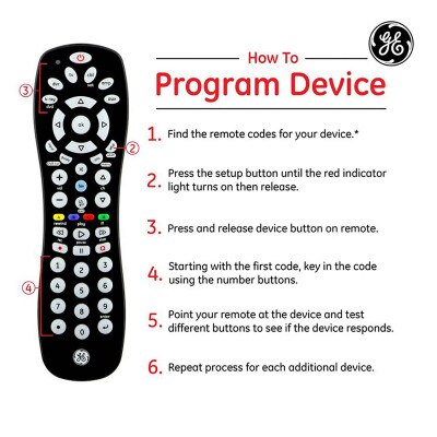 GE 6-Device Universal Remote Control, Black
