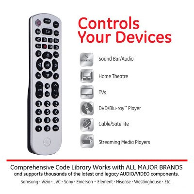 GE 3-Device Universal Remote Control, Metallic Silver