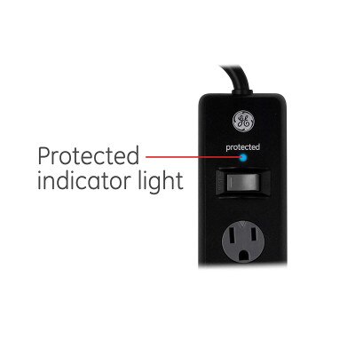 GE 6-Outlet 10 Ft. Surge Protector With Twist-To-Close Safety Covers, Black
