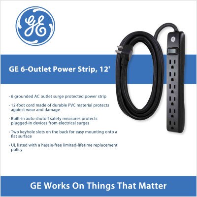 GE 6-Outlet Surge Protector, 12'