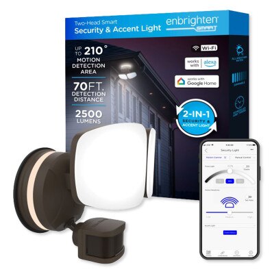 Enbrighten Outdoor 2-Head Motion-Sensing Back Lit Wi-Fi LED Security Light, Bronze