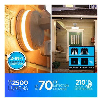 Enbrighten Outdoor 2-Head Motion-Sensing Back Lit Wi-Fi LED Security Light, Bronze