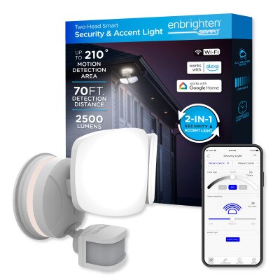 Enbrighten Outdoor 2-Head Motion-Sensing Back Lit Wi-Fi LED Security Light, White