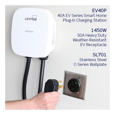 Leviton 50A Heavy Duty Flush Mount Receptacle/Outlet for EV Charging Stations, Weather-Resistant