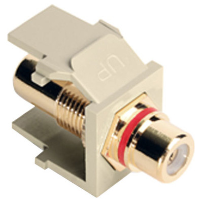 Leviton QuickPort RCA Snap-In Connector (Gold-Plated), Red Stripe, Ivory