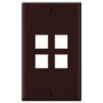 Leviton QuickPort Wallplate, 1-Gang, 4-Port, Brown