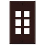 Leviton QuickPort Wallplate, 1-Gang, 6-Port, Brown