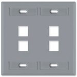 Leviton QuickPort Wallplate, 2-Gang, 4-Port (with ID Window), Gray