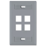 Leviton QuickPort Wallplate, 1-Gang, 4-Port (with ID Window), Gray
