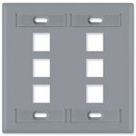 Leviton QuickPort Wallplate, 2-Gang, 6-Port (with ID Window), Gray