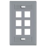 Leviton QuickPort Wallplate, 1-Gang, 6-Port (with ID Window), Gray