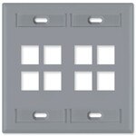 Leviton QuickPort Wallplate, 2-Gang, 8-Port (with ID Window), Gray