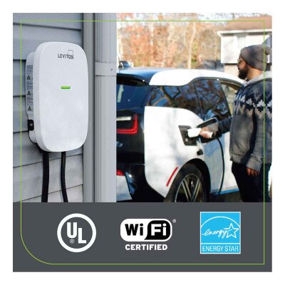 Leviton EV 48A Level 2 Electric Vehicle Charging Station, 18 Ft. Cable, Wi-Fi