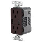 Leviton 2-Port USB Charger & Tamper-Resistant Duplex Receptacle, 15A, Brown
