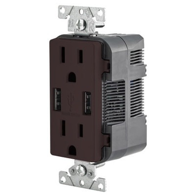 Leviton 2-Port USB Charger & Tamper-Resistant Duplex Receptacle, 15A, Brown