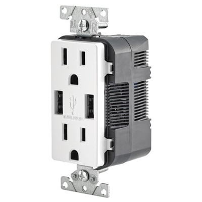 Leviton 2-Port USB Charger & Tamper-Resistant Duplex Receptacle, 15A, White