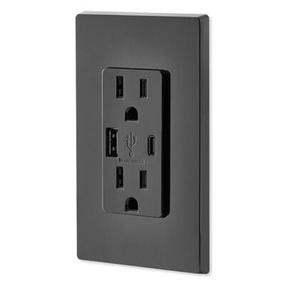 Leviton Decora USB Type-A/Type-C Wall Outlet Charger, 15A, Black