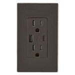Leviton Decora USB Type-A/Type-C Wall Outlet Charger, 15A, Brown