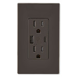 Leviton Decora USB Type-A/Type-C Wall Outlet Charger, 15A, Brown